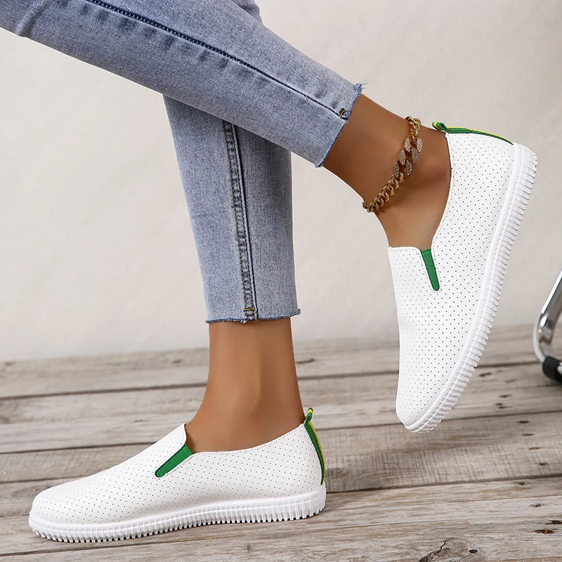 Zapatos planos de piel sintética blanca para mujer, mocasines cómodos de suela suave, informales, para primavera y verano