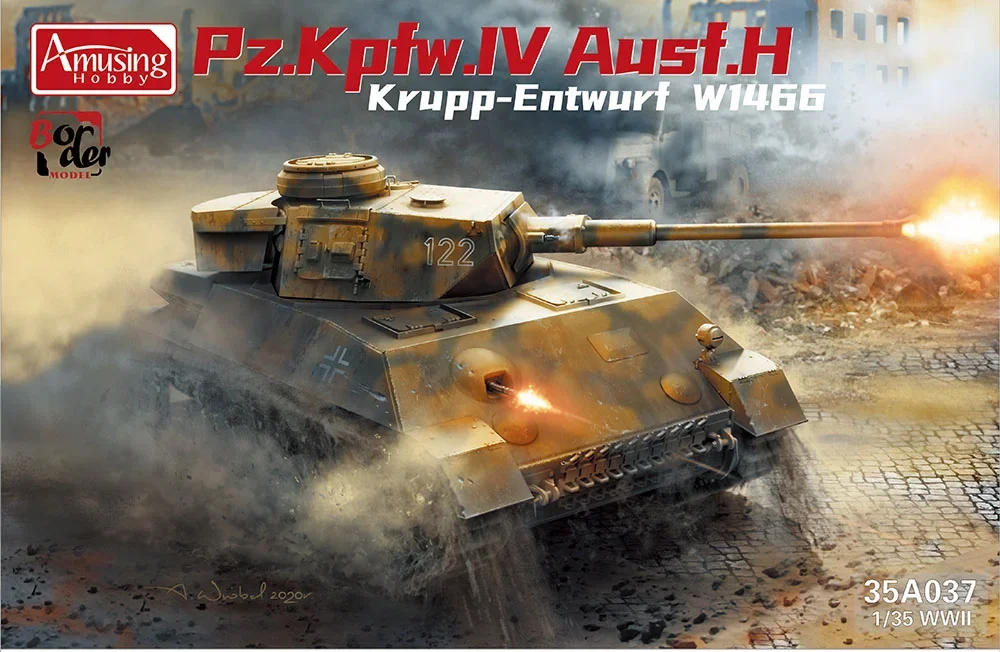 Amusing Hobby assembling tank model kit 35A037 Panzerkampfwagen IV  Ausf.H  9/BW inclined armor 1/35