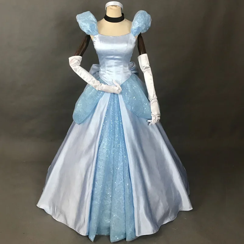 

Top Quality Princess Cinderella Cosplay Costume Dress For Adult Women Girl Halloween Christmas Party Ball Gown