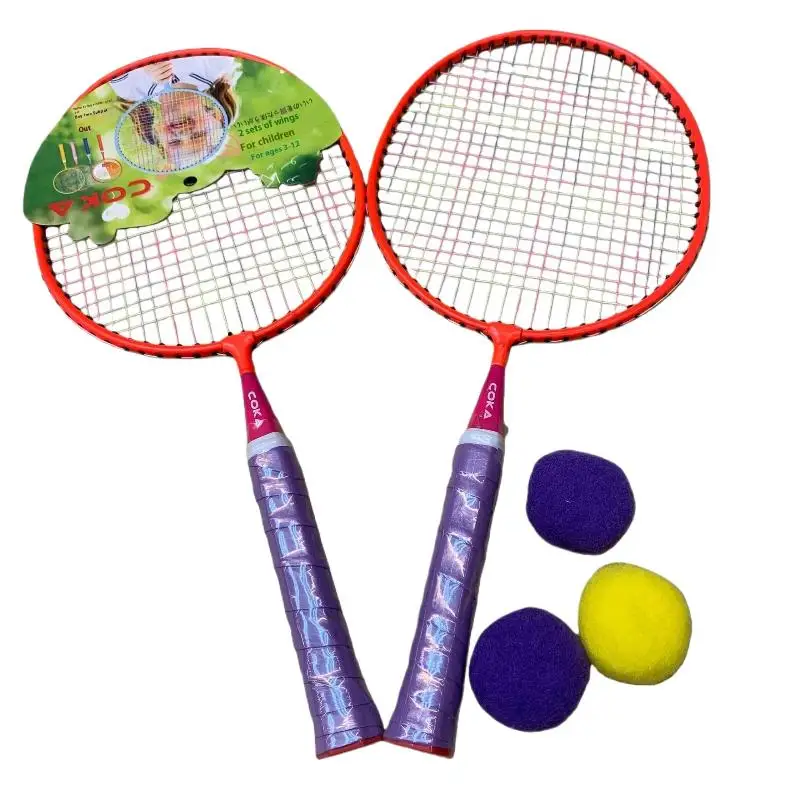 1 セット鉄合金ダブルラケットキット子供軽量バドミントンラケットファミリーゲームおもちゃスポーツ用品
