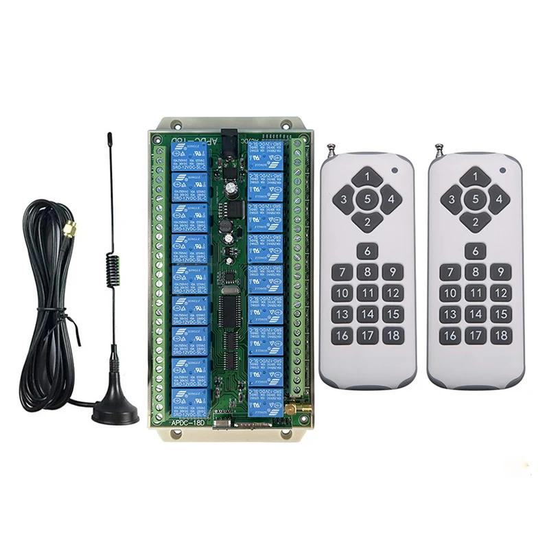 433MHz DC12V 24V 18CH RF Wireless Remote Control Switch Radio Receiver With 1000M Long Distance Remote Controller Suckers Antenn