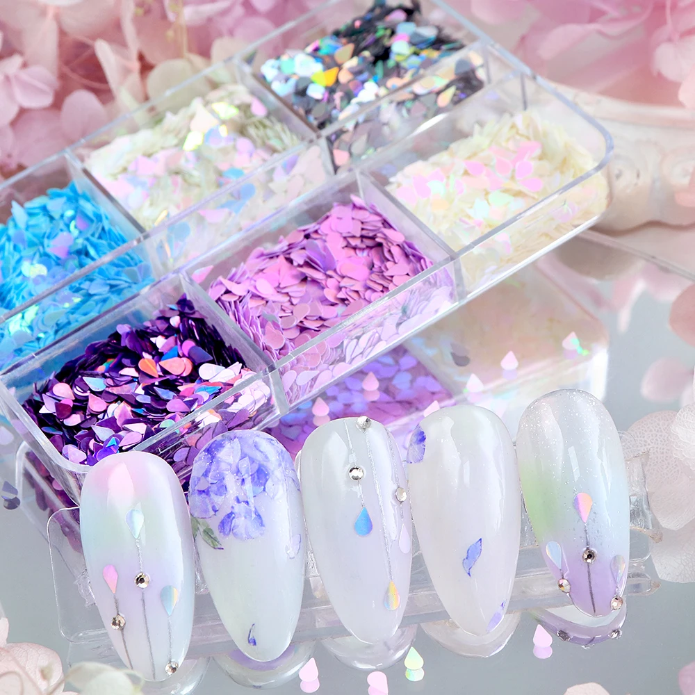 Gota de agua holográfica para decoración de uñas, lentejuelas, sirena, Aurora iridiscente, forma de gota de agua, esmalte de Gel, decoración DIY para manicura