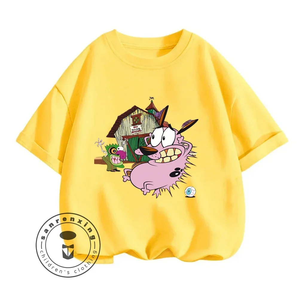 Perky Courage The Cowardly Dog Animated T-Shirts for Boy Girl Summer Fashion in Street Sports Style Elastic Tops Cartoon Prints