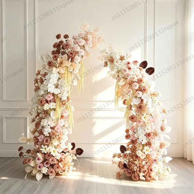 White Champagne Flower Flared Arch, Simulation Rose Arch, Perfect for Holiday Party Decoration