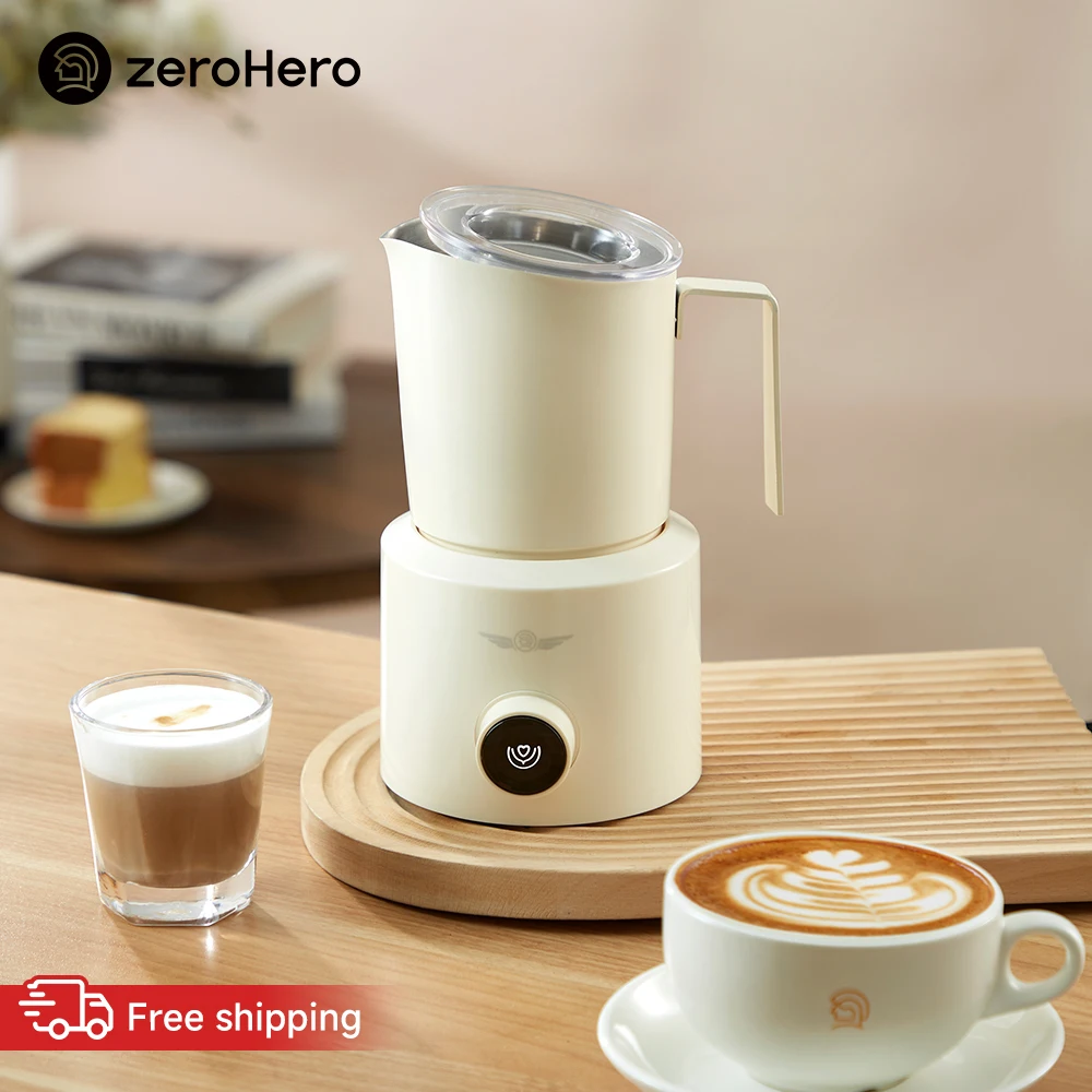zeroHero Lark Milk Frother 8000RPM Silky Microfoam 5 Modes 304 Steel for Home Barista Coffee Brewing Tools and Hot Cold Foam Set