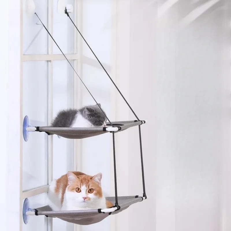 Cat Hammock Window Bed Kitten Sunny Seat Double layered Cat Bed Suction Cup Wall Pet Hanging Cat Hammock Cat Sofa Playing Nest