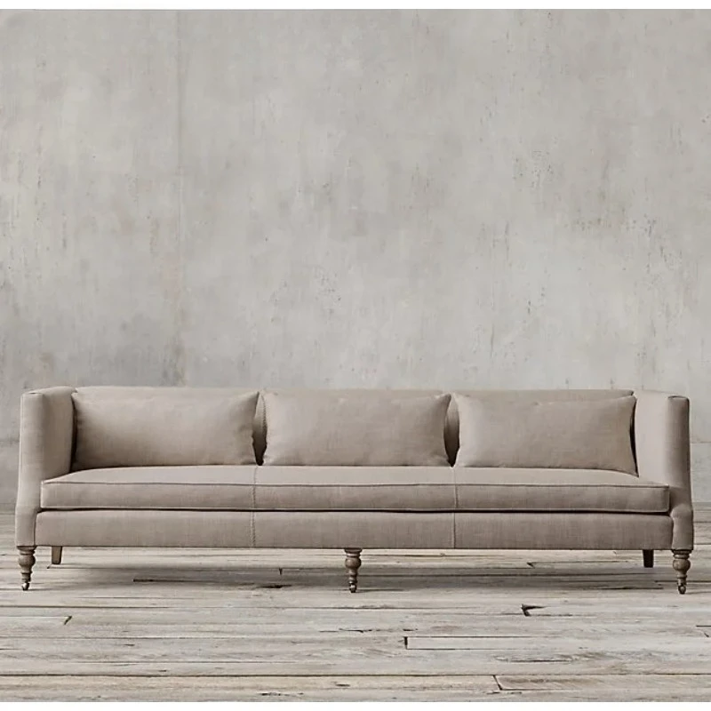 ML Furniture: Simple vintage cotton and linen fabric single sofa,  country three-seater sofa