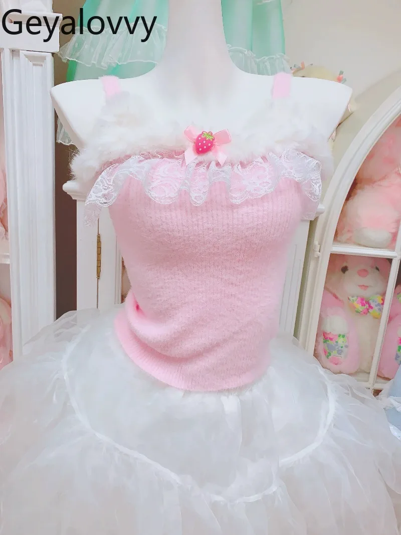 

2026 Spring New Pure Desire Style Sweet Girl Furry Outerwear Vest Versatile Slimming Tight Lace Camisole Short Tank Tops