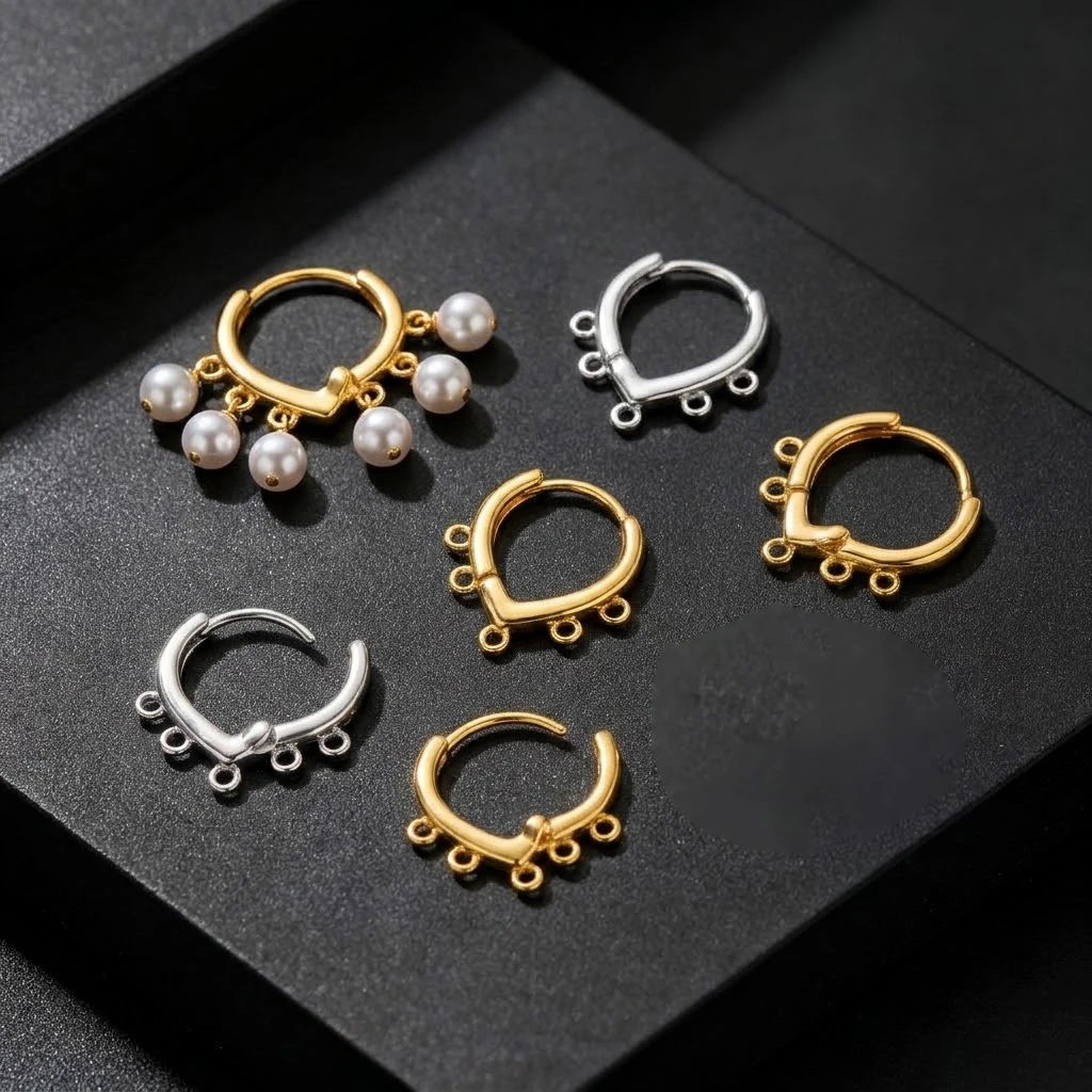 2/4/6Pcs 18K Gold Plated French Hoop Earring Clasps with Loop 5 Rings Base For DIY Earrings Hook Jewelry Making Supplies Crafts