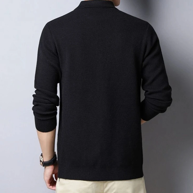 سترة رجالية جديدة ذات طية صدر السترة سترة محبوكة سترة رجالية بأكمام طويلة #3