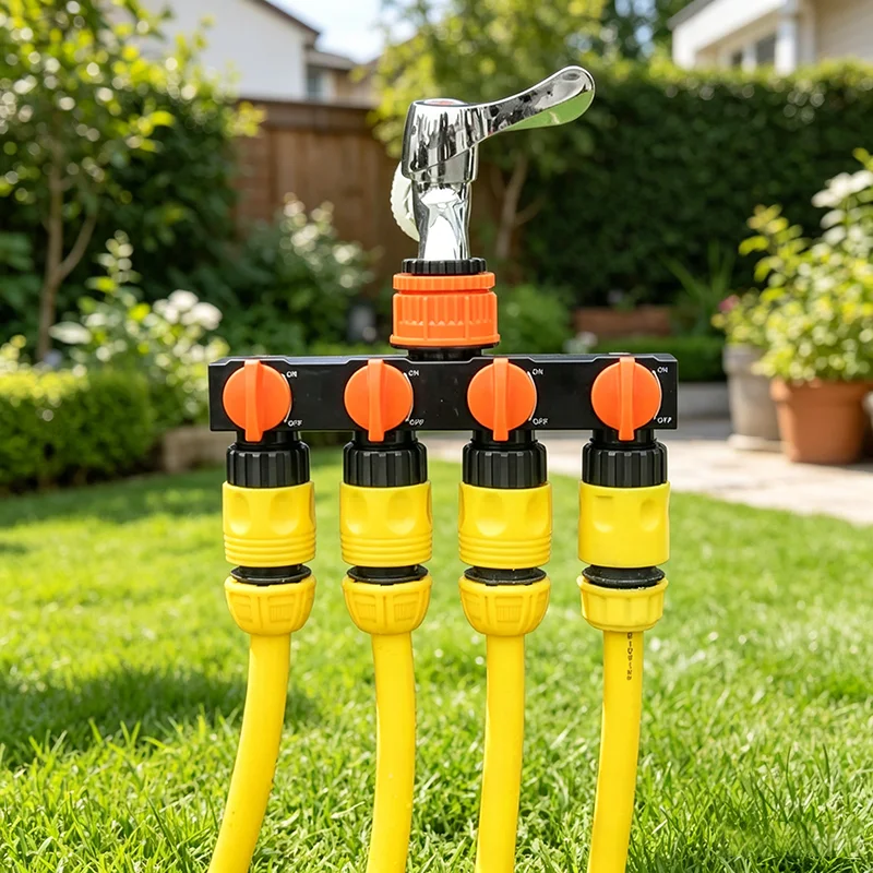 Watering Hose Connection Water 4-Way Line Splitter Garden Gadgets Irrigation System Connector Agriculture Gardening Parts