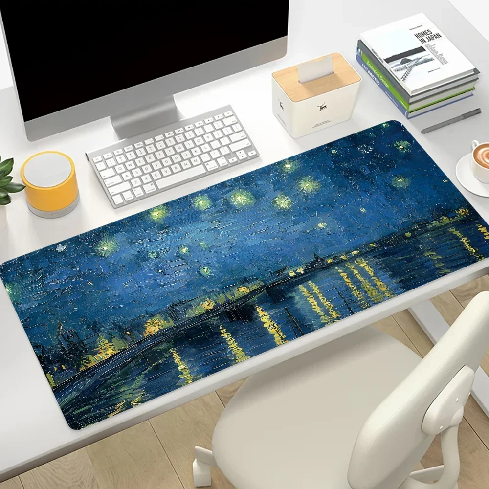 ขายร้อน Van Gogh น้ํามันขนาดใหญ่ Gaming Mousepad XXL คีย์บอร์ด Gamer แผ่นรองเมาส์ลื่นบนตารางความเร็วโต๊ะอะนิเมะ 800X400 Mats