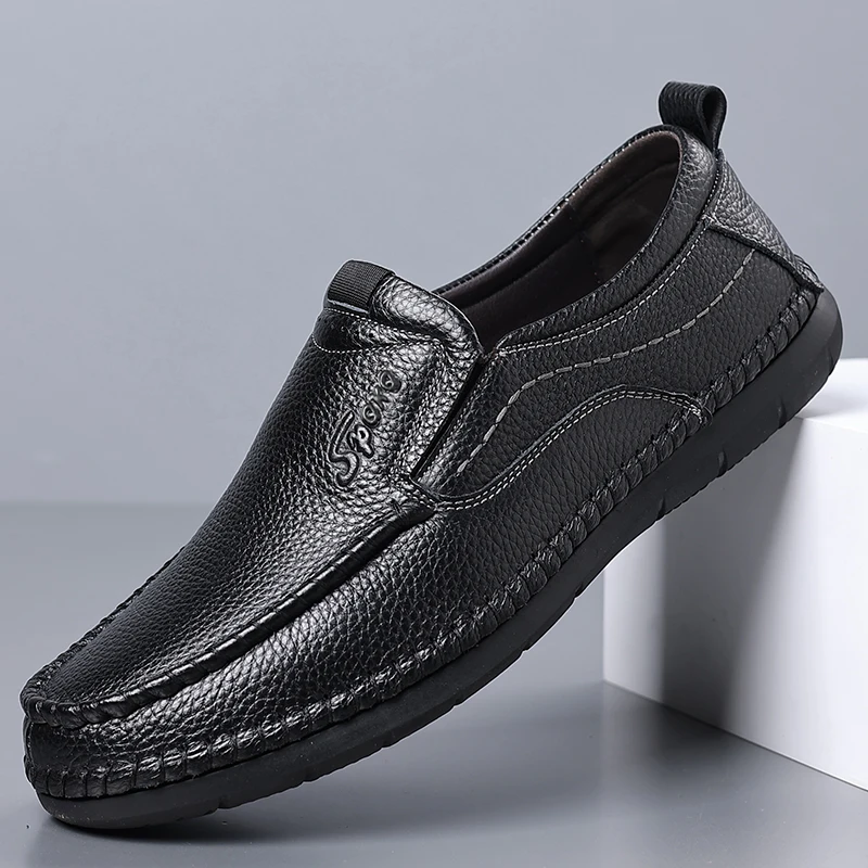 

Men's Slip-On Loafers With Hand Stitching, Soft Lightweight Sole, All-Match Casual Shoes For Daily Commute & Walking