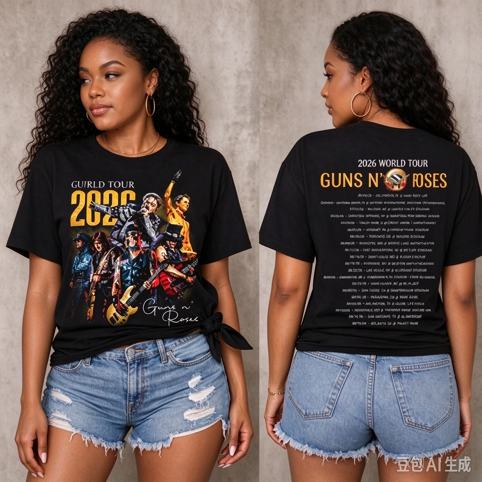 Guns N Roses 2026 World Tour Double Sided Rock Band Concert Pattern T-shirt Printed Tour Date Casual Short Sleeve T-shirt