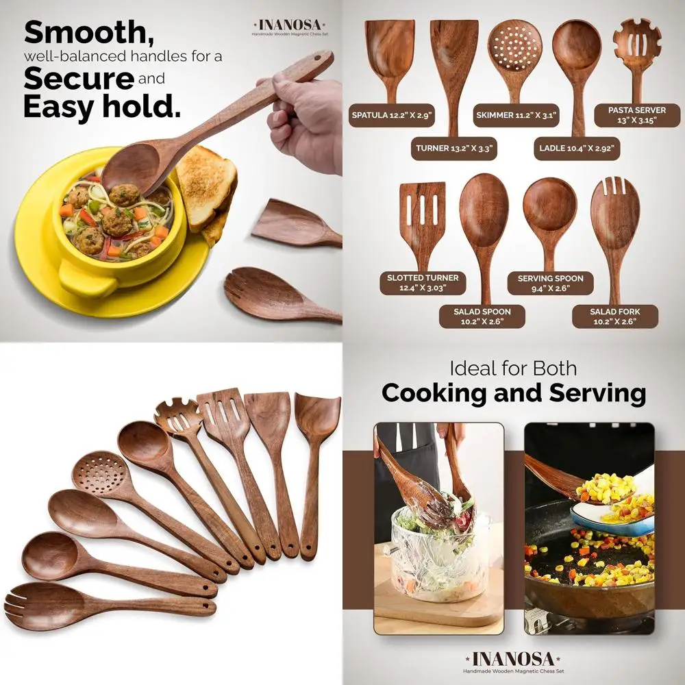 

Набор ложек из дерева акации ручной работы: нескользящая, термостойкая кухонная утварь из 9 предметов с гладкой отделкой.