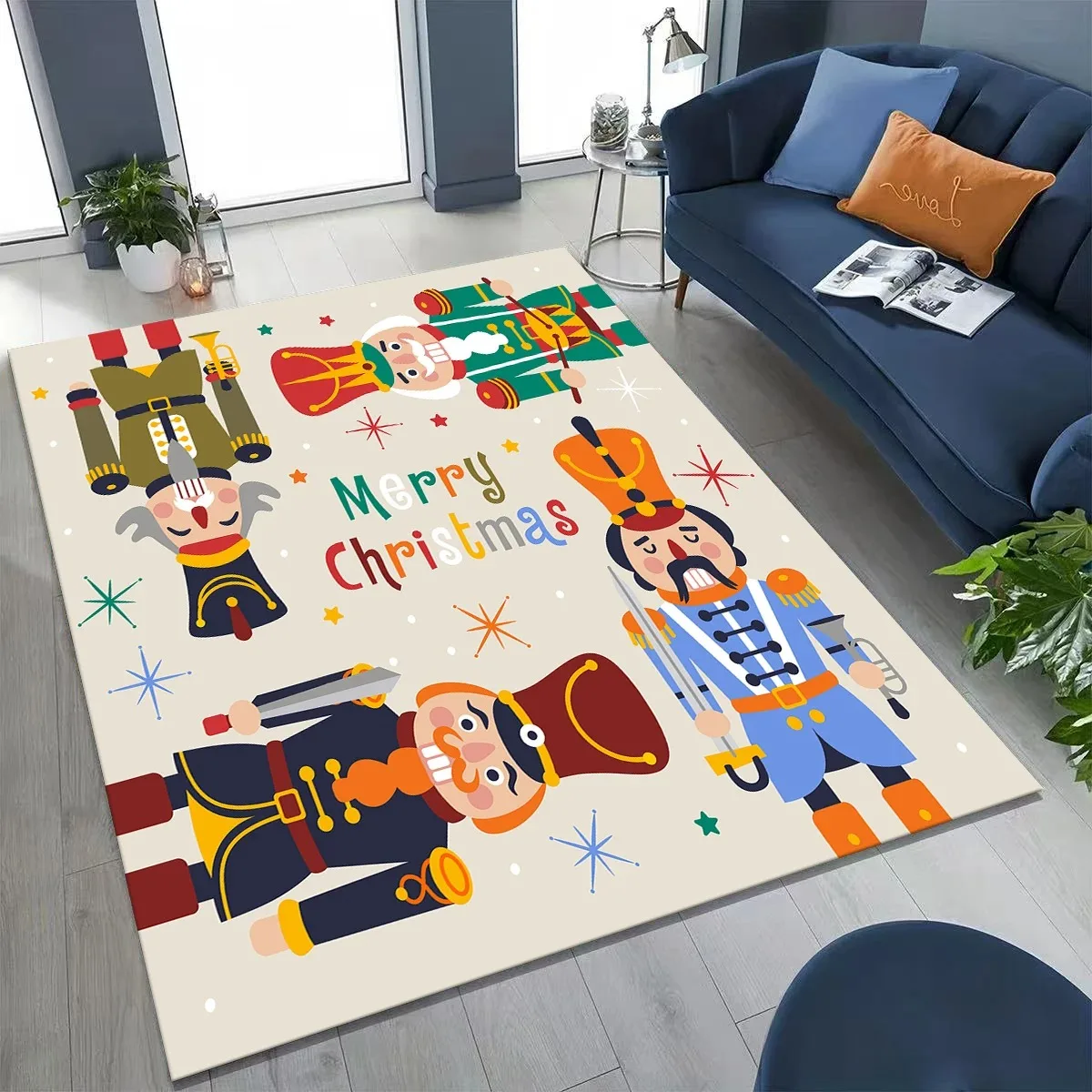 Merry Christmas Tree Nutcracker Cartoon Puppet New Year Gift Carpet Rug for Bedroom Living Room Sofa Home Doormat Decor,Non-slip