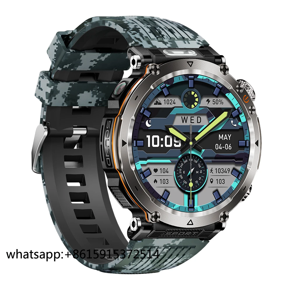 TLCRETE  HT30 Sports Smartwatch with Flashlight IP68 Waterproof Round Screen BT Call Health Monitoring Relojes Smart Watch for