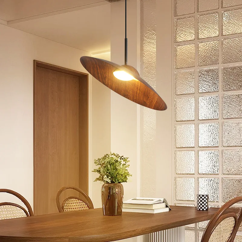 Nordic Restaurant Pendant Light, UFO Wood Grain Designer Creative Bedside Lamp Three-head Dining Table/bar Counter Pendant Lamp