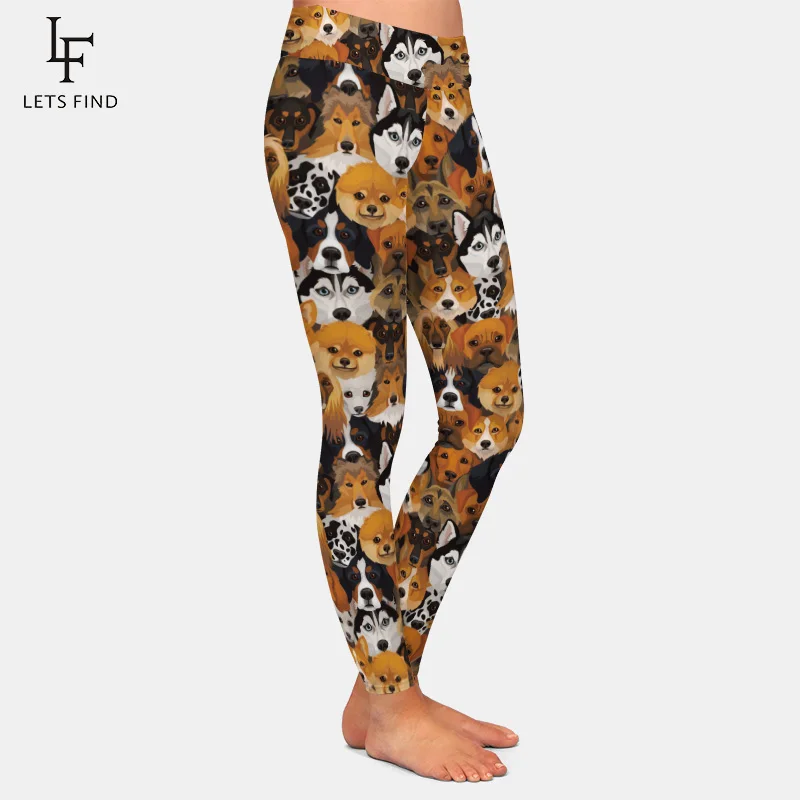 Women Elastic Fitness Legging Dog Printed Milk Silk  High Waist Leggings Spandex Ladies Summer New