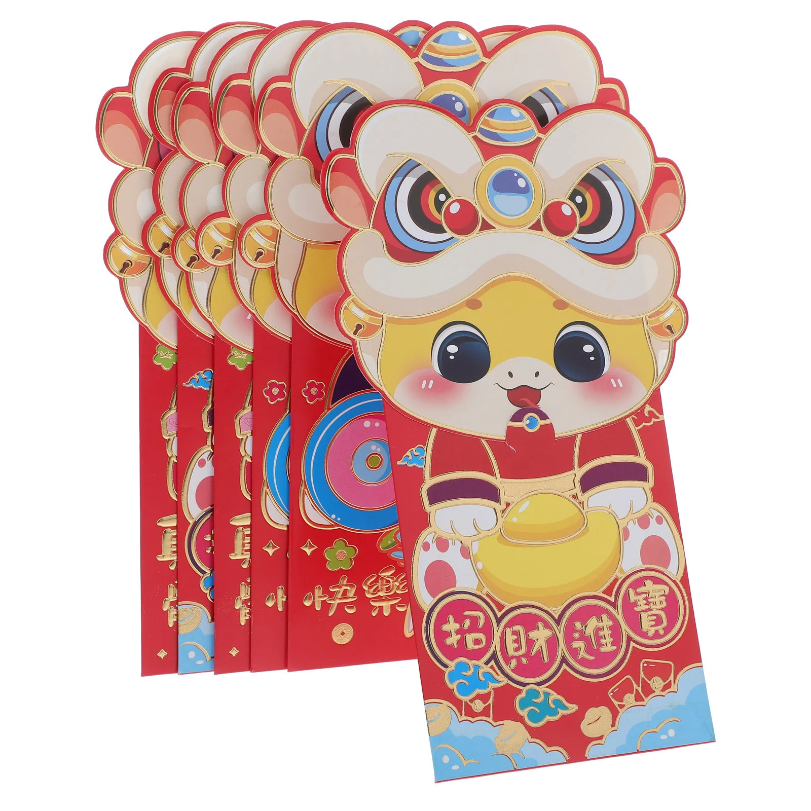 

Набор красных конвертов с праздничным мультяшным рисунком, 6 шт., детский Хун Бао с лунным Новым годом 2025 года и удобным клапаном, традиционный карман для денег