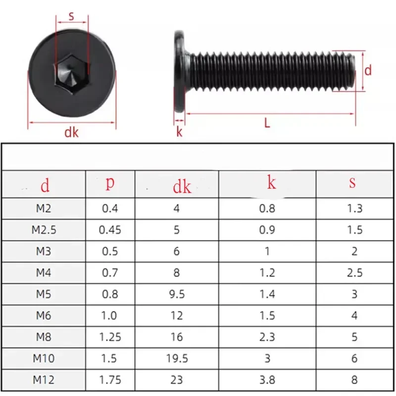 2pcs-50PCS CM Stainless steel black Hex Ultra Thin Super Low Flat Wafer Head socket Cap Screw m2 M2.5 M3 M4 M5 M6 m8 m10 m12