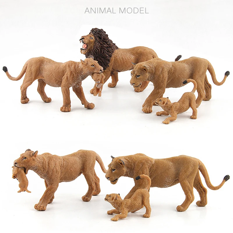 Simulation Solid Wildlife Lion Family Model Toys Home Desktop Decorative Ornaments Fun Children Cognitive Toys Kid Birthday Gift