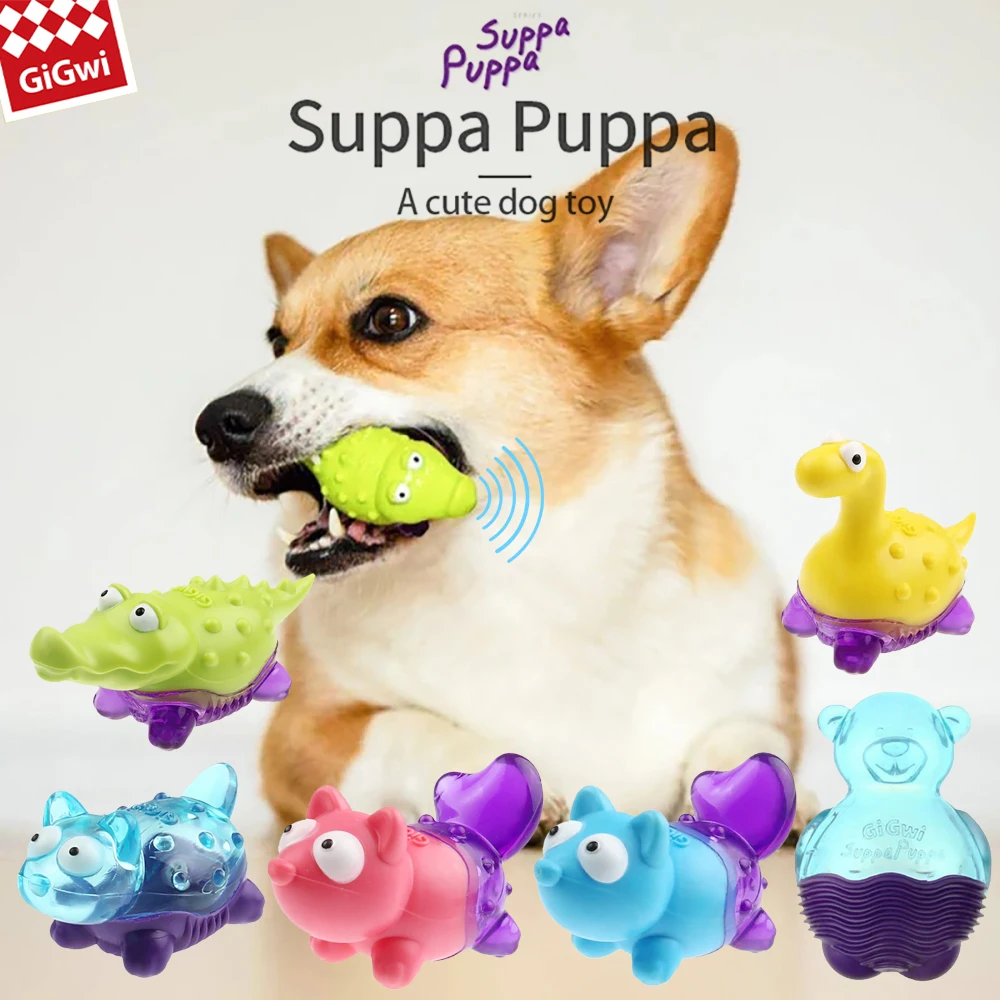 GIGWI Suppa Puppa Series Q Pet Toys Kitten Crocodile Fox Raccoon for Puppy Molar Sounding Toys Bite Resistance Dog Accessories