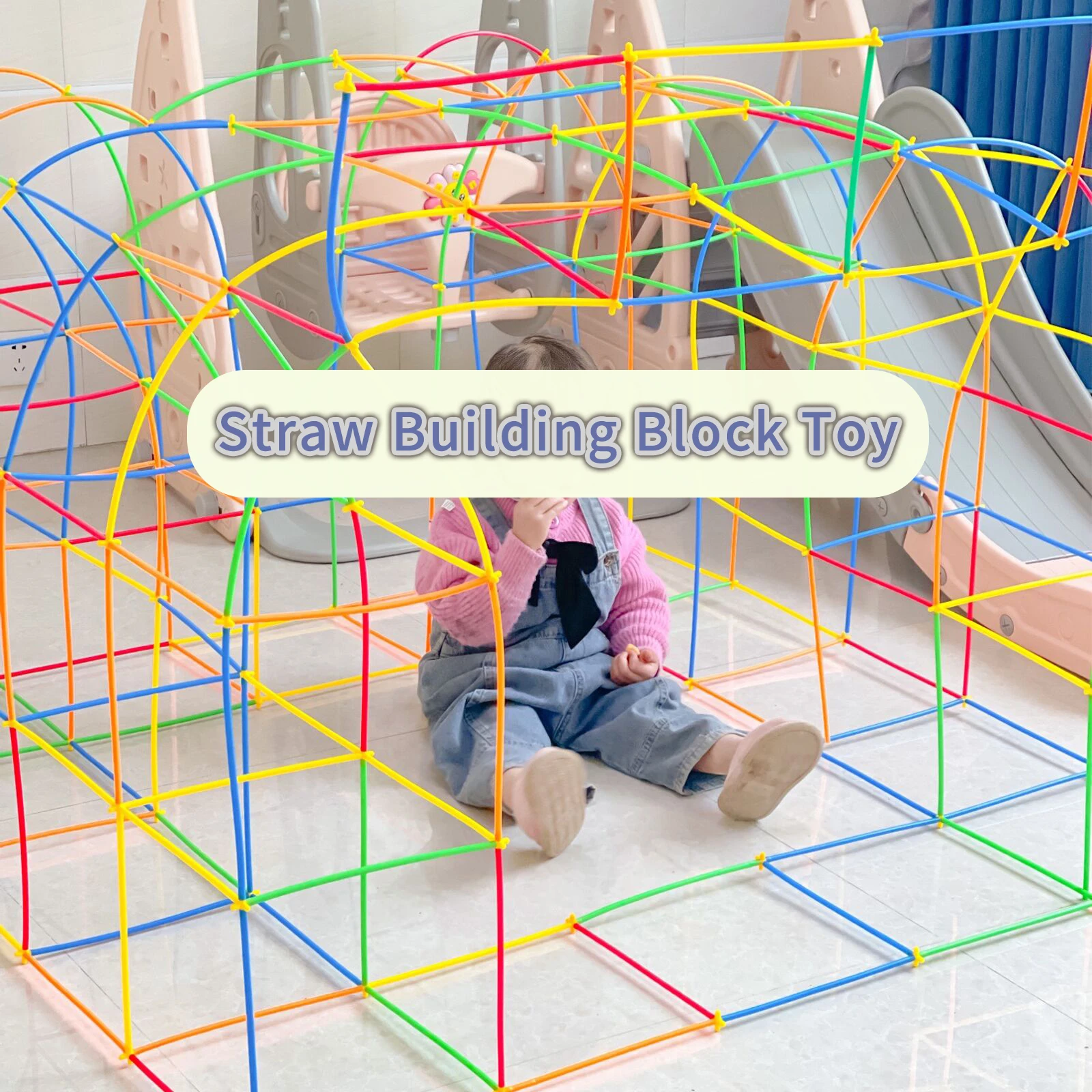 Rompecabezas para niños, juguete de paja colorido, palo inteligente para jardín de infantes, casa de montaje, construcción espacial, bloques de construcción Diy