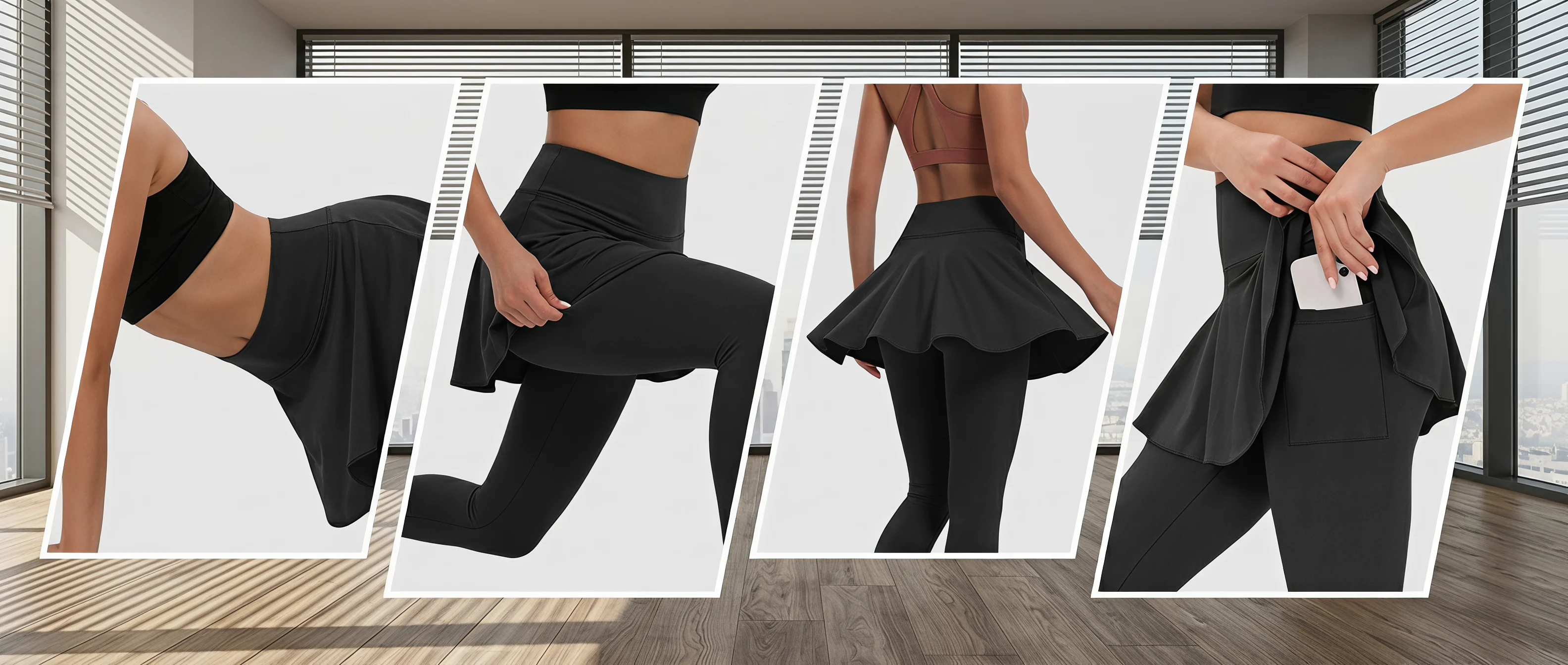 Hochgeschnittener Plissierter Tennis-, Pickleball-, Yoga- und Workout-Rock mit Beinlingen für Damen mit Taschen – Detail 2