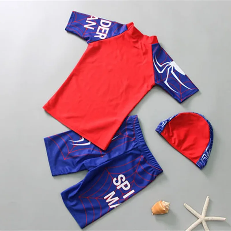 Boy Two Pieces Suit Swimwear 2-9 Year Children Short Sleeve Swimsuit Kid Cool Cartoon Beachwear Baby Bathing Suit