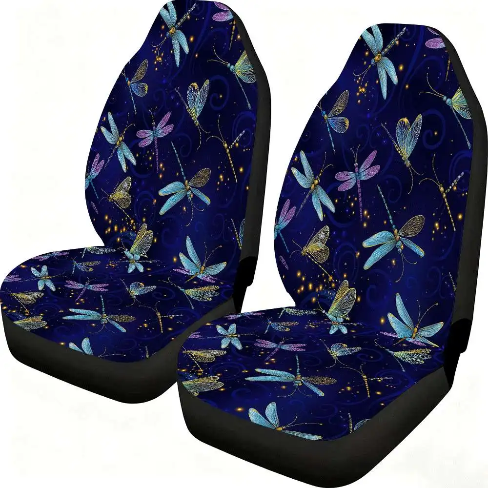 Set Of 2 Dragonfly-Themed Car Seat Covers Designed For Front Seats, Featuring A High Back Style Made From Polyester. These Are C