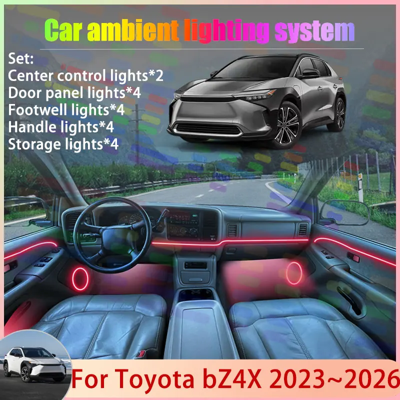 

Для Toyota bZ4X EA10 BZ 2023 ~ 2026 Subaru Solterr 2/18 в 1, автомобильная атмосферная лампа, RGB абажур, ансамбль, стример, атмосферный набор