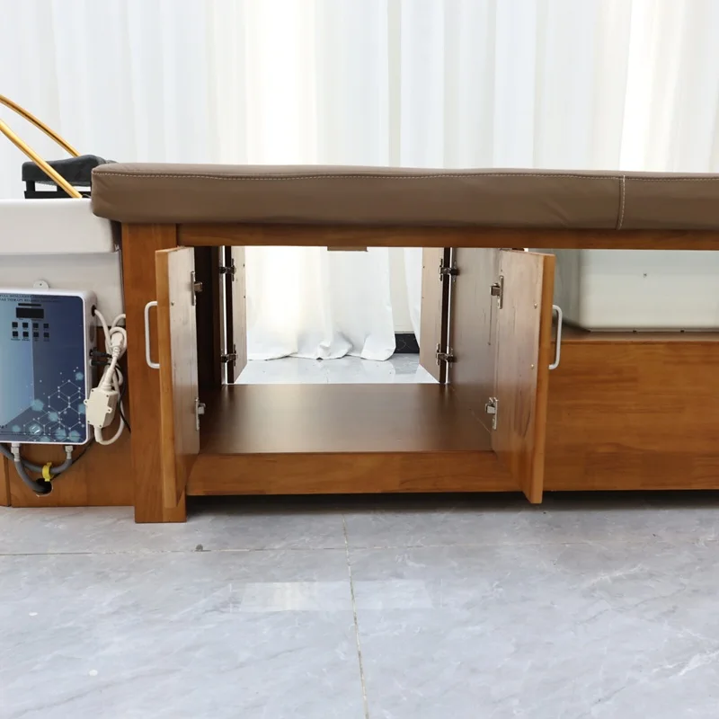 Luxury New Design Shampoo Bed Hair Salon Sink Hair Washing Water Therapy Pedicure Shampoo Wooden Head Spa Bed With Foot Bath
