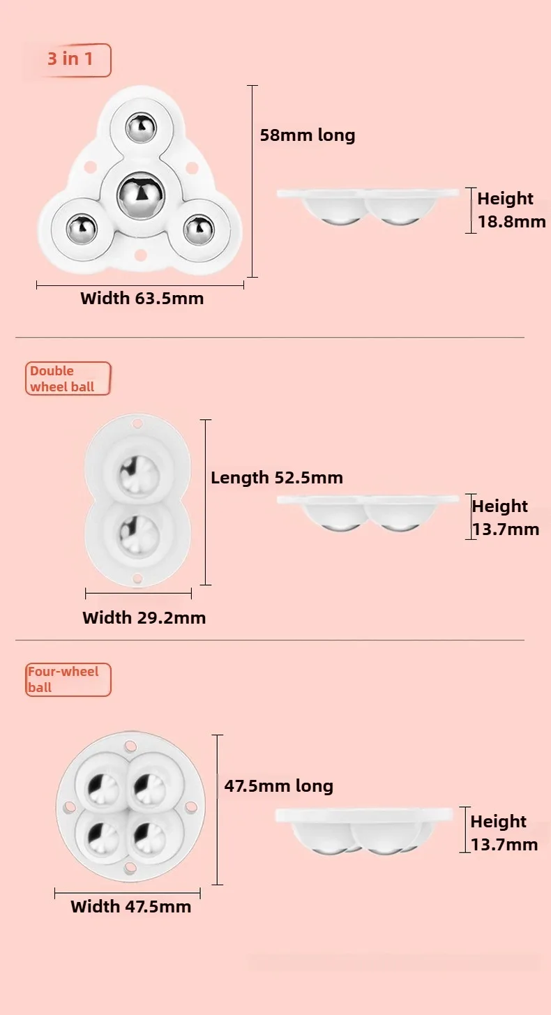 4 Stück Möbelrollen, Schwerlast-Kugelrollen, selbstklebend, Edelstahl, 360° drehbar ° Drehbares Universalrad, Traglast 10/60 kg – Detail 14