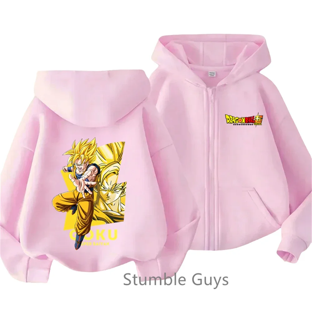 Sudadera con capucha de Dragon Ball Z para niños, ropa con cremallera, Goku, dibujos animados, Tops de primavera y otoño