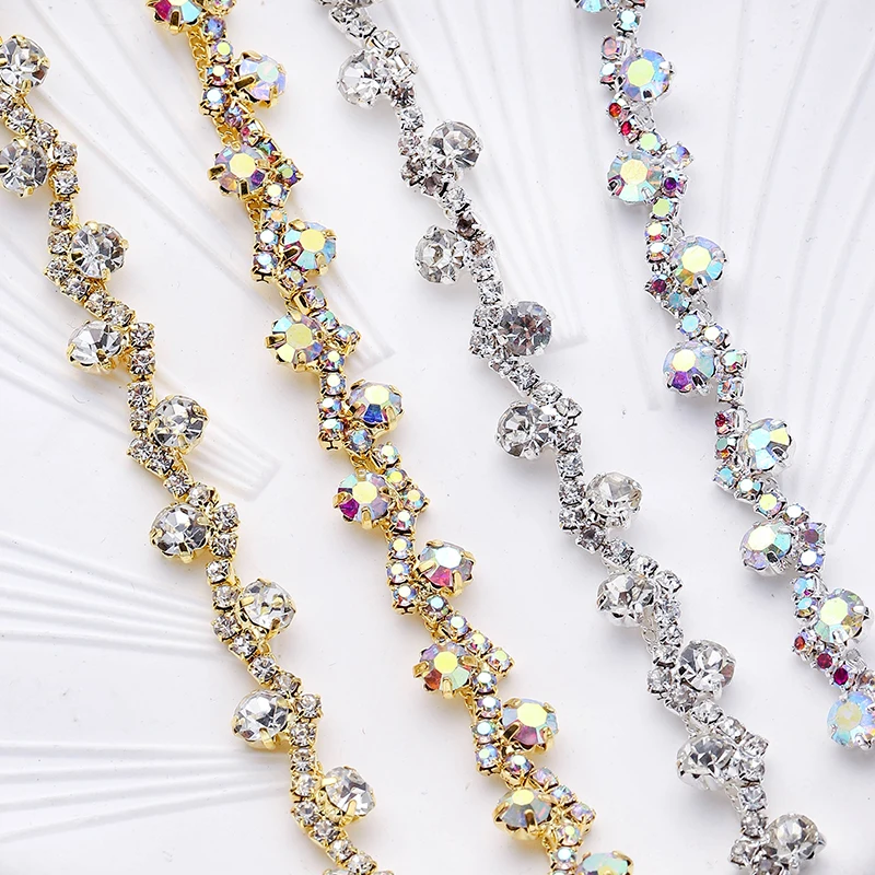 QIAO 1Yard Short Pendant Rhinestones DIY Trim Fringe Crystal Metal Chain For Dress Bag Shoes Accessories