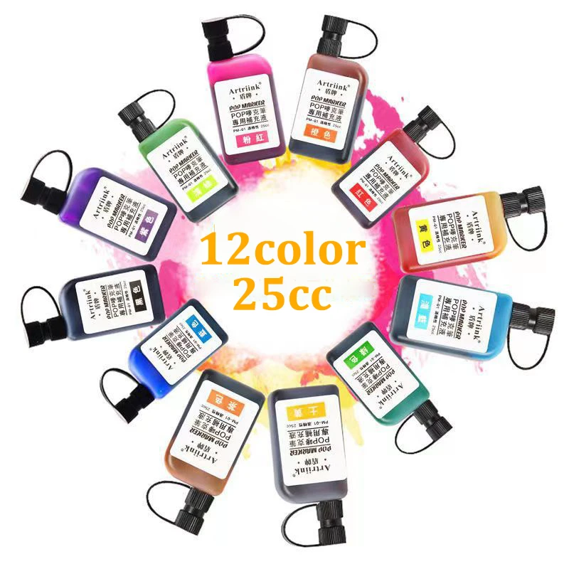 12Color POP Markers Refill Ink,25cc Permanent Marker Ink,Quick-Drying Waterproof And Non-Fading,Non-Erasable Marker Ink Refill image 2