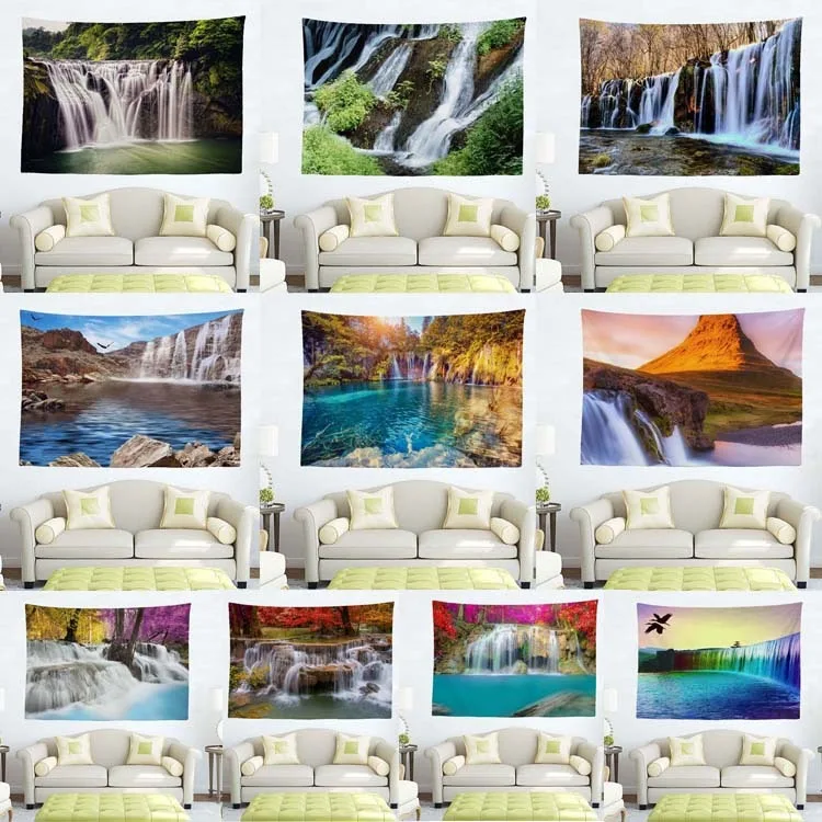 

Nature Waterfall Landscape Tapestry Polyester Forest Scenery Wall Hanging Living Room Bedroom Dorm Decor Background Wall Art