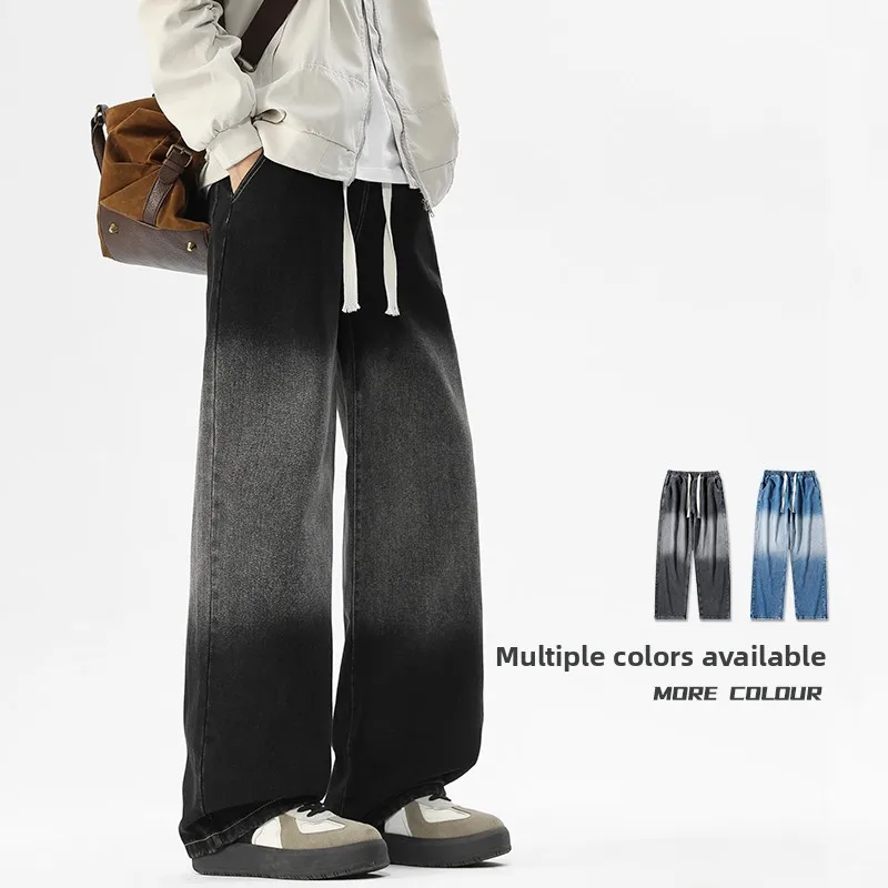 【Mirrordust】American Retro Washed Jeans Distressed Design Sense Casual Straight Trousers