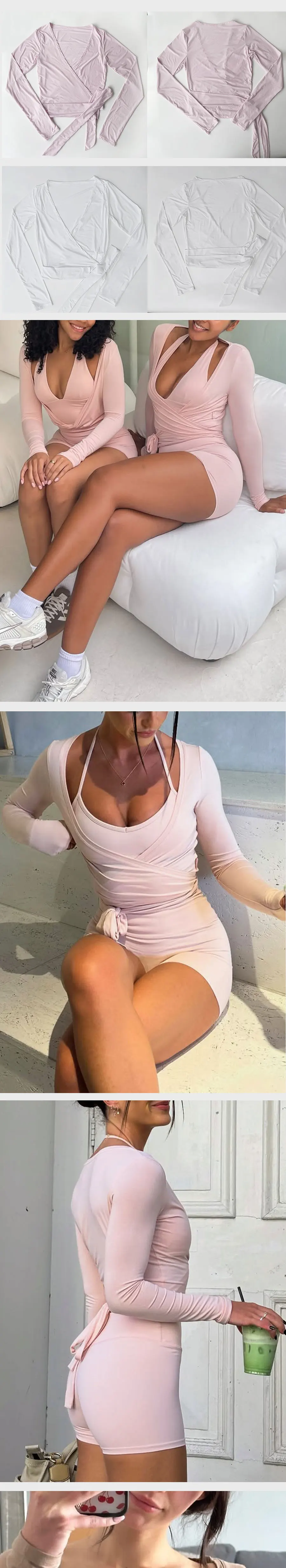 Wrap-Top 2026 Sommer Langarm Yoga-Shirts, Kreuzwickel-Crop-Tops, Fitness-Shirts für Damen, Workout, Ballett, Gym, Active Tee – Detail 4