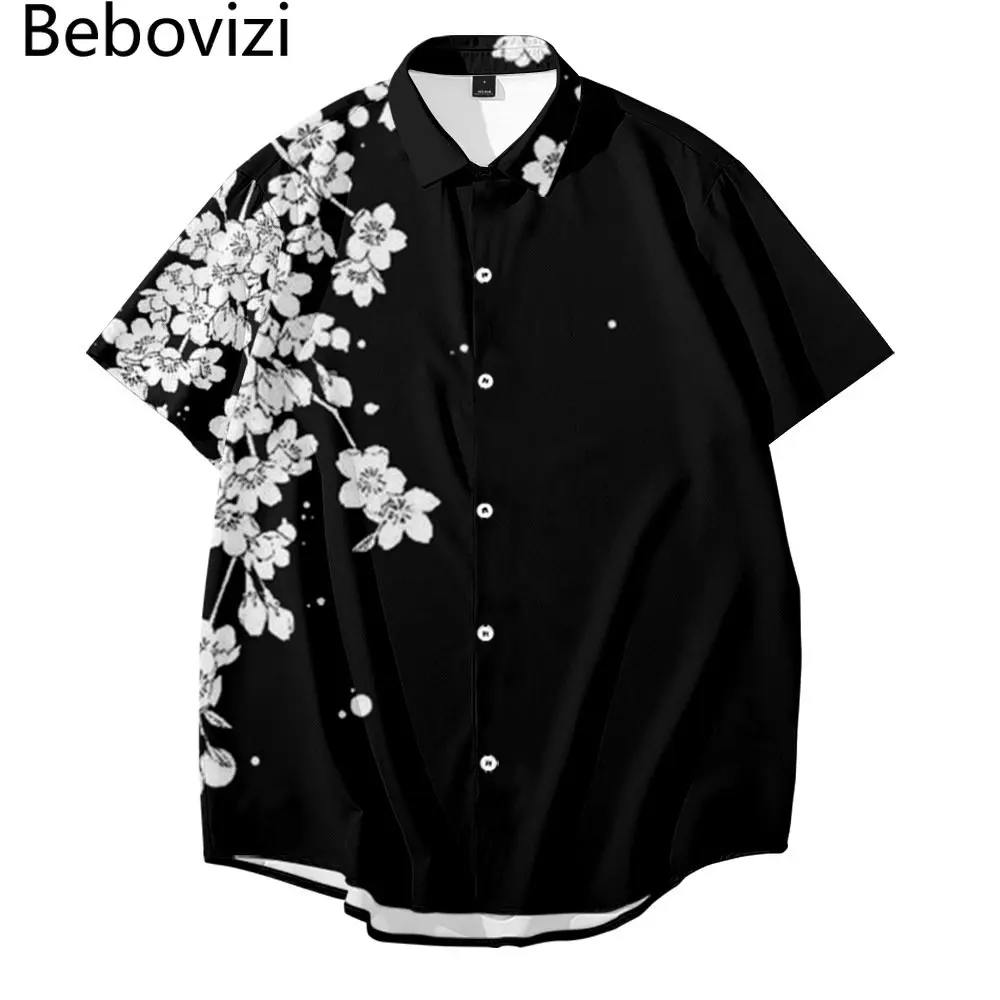 

Summer Short Sleeve Hawaiian Shirts Men Shirt Flower Print Streetwear Casual Tops Oversized Clothing