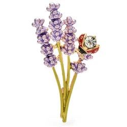 Wuli&baby Purple Lavender Flower Brooches For Women Unisex Enamel Ladybug And Plants Party Casual Brooch Pins Gifts