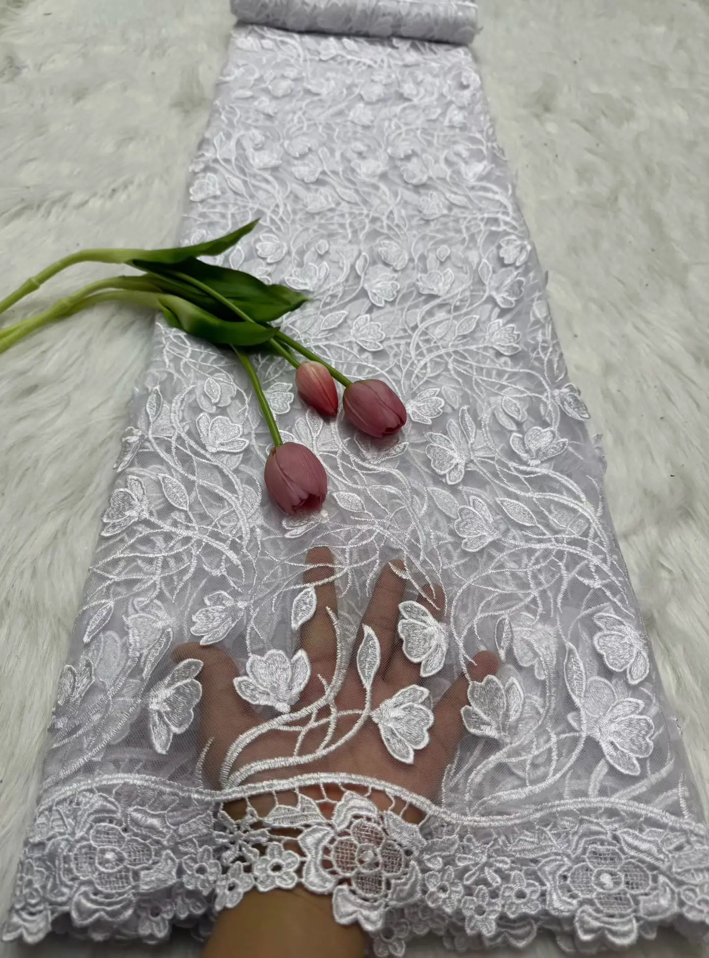 

Белая кружевная отделка, 5 ярдов, африканская французская кружевная ткань, 2025 г., высокое качество, тюль, кружевной материал, свадебное платье в нигерийском стиле, Hm175-1