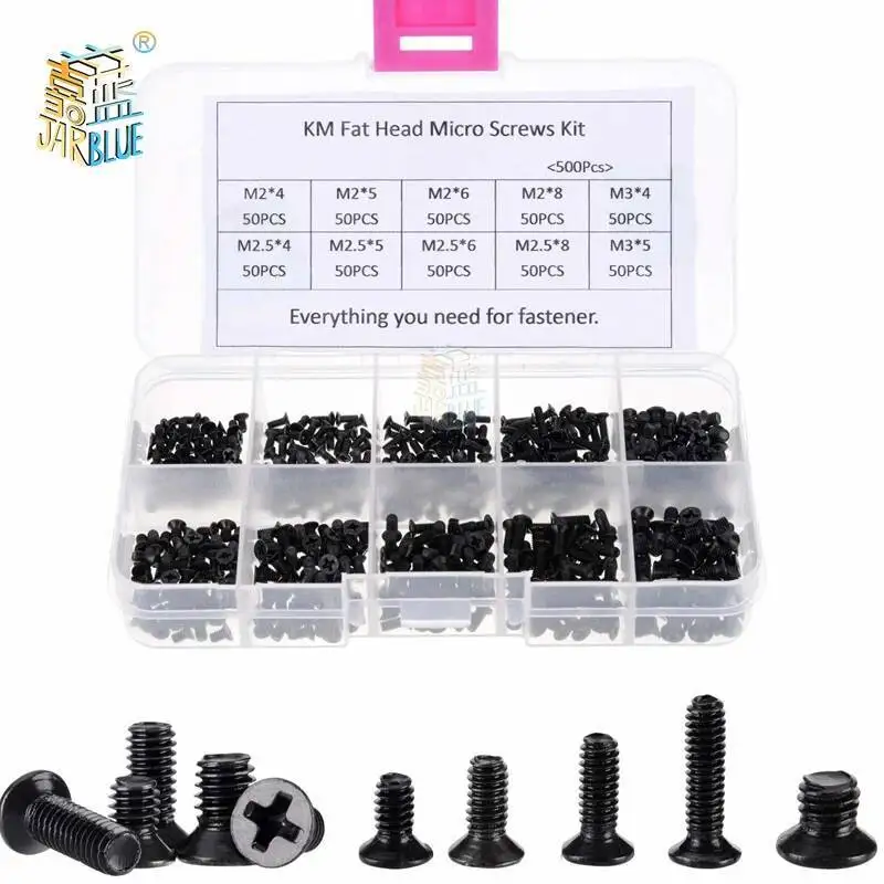 250Pcs/500Pcs M2 M2.5 M3 KM Screw Flat Head Phillips Screws Laptop Notebook Screws Set Kit for Computer Small Screw