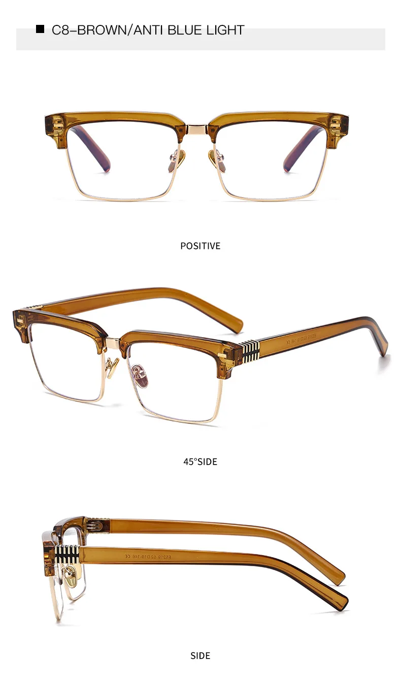 SHAUNA Fashion Nieten Halbrahmen Sonnenbrille UV400 Quadratische Anti-Blaulicht-Brille – Detail 16