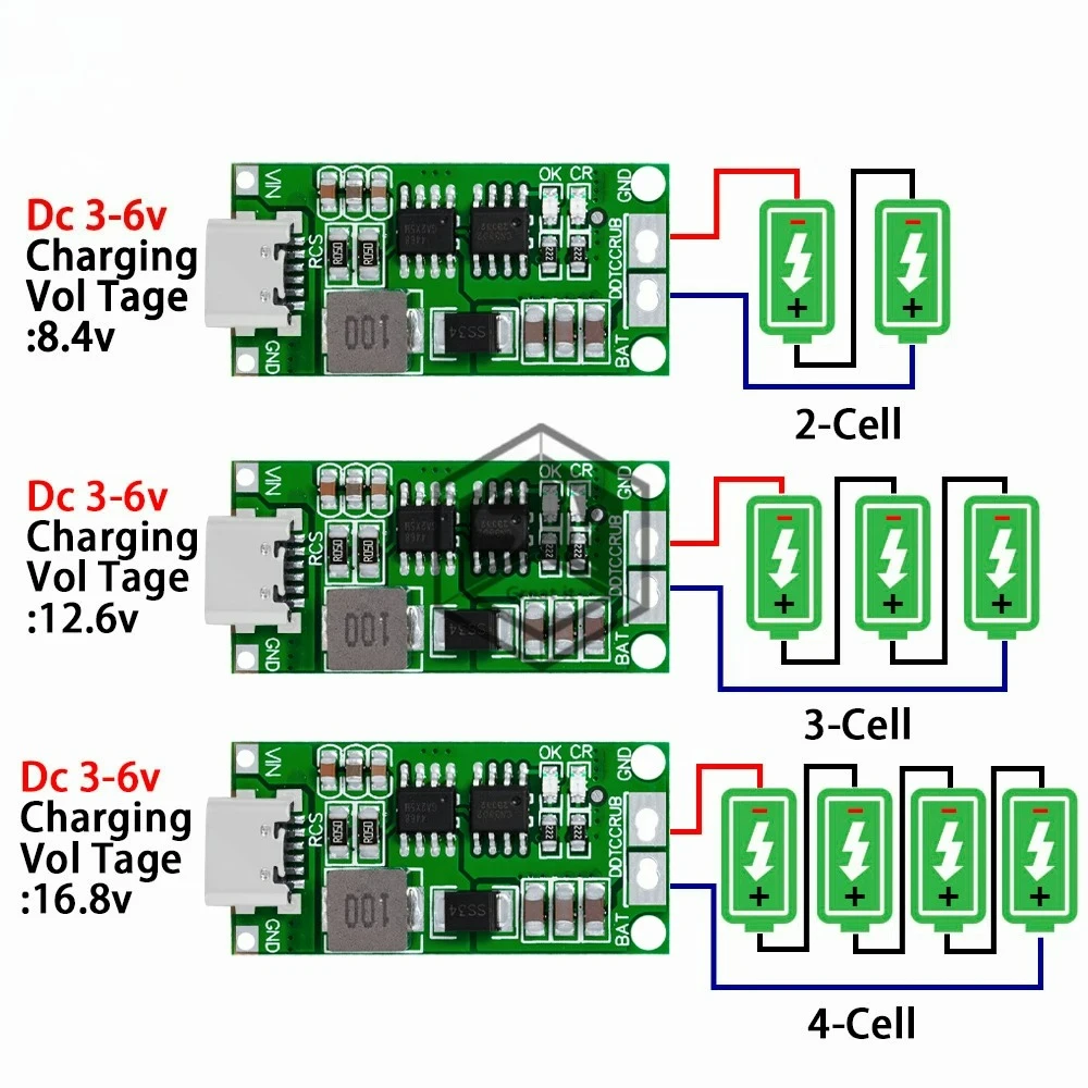 Multi-Cell 2S 3S 4S Type-C To 8.4V 12.6V 16.8V Step-Up Boost LiPo Polymer Li-Ion Charger 7.4V 11.1V 14.8V 18650 Lithium Battery
