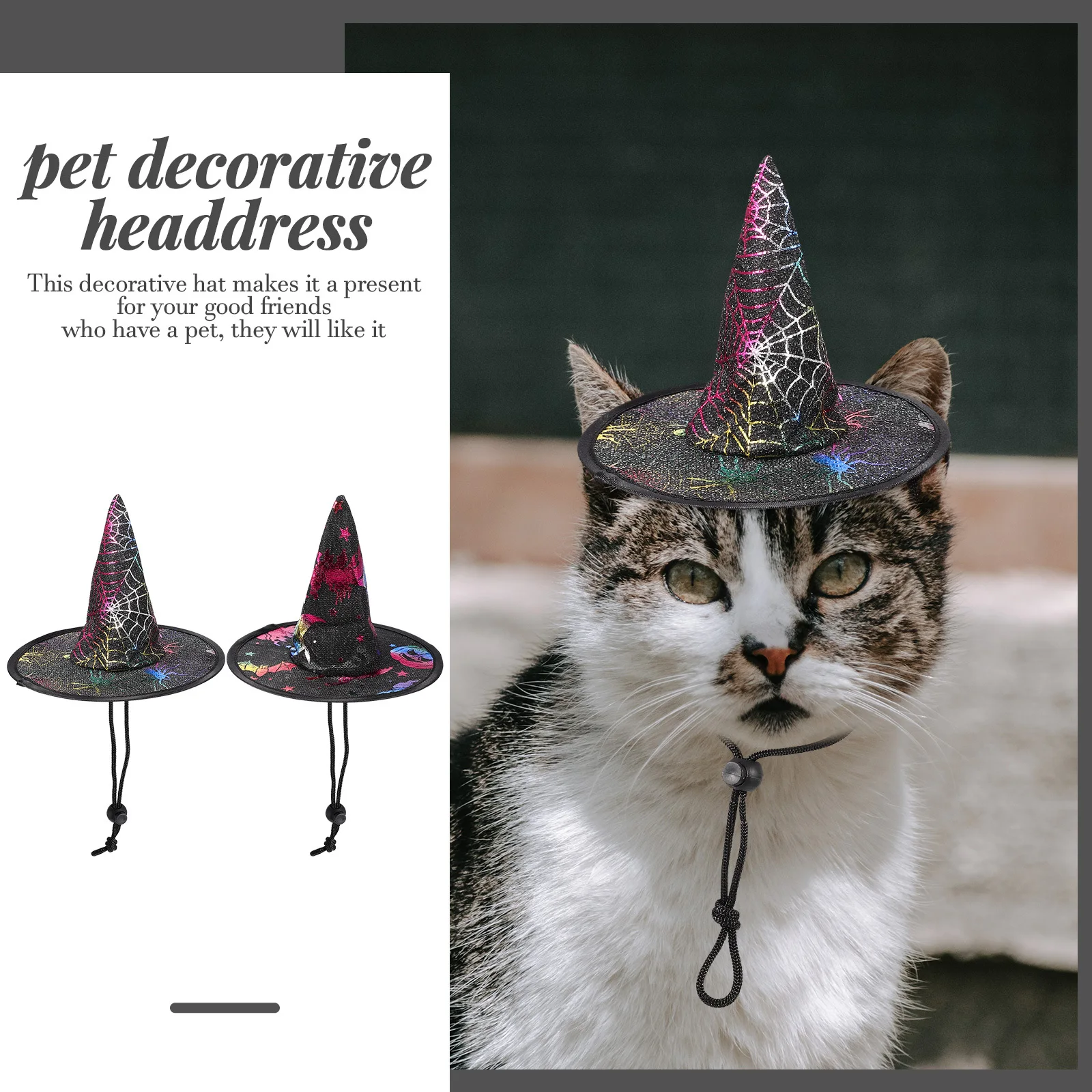 

2Pcs Pet Witch Hat Halloween Party Decor Cat Dog Headdress Comfortable Stylish Accessory Cat Hats Halloween Pet Hat