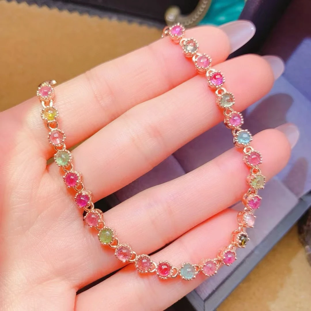 KJJEAXCMY Fine Jewelry Natural Brazilian Tourmaline candy color Women's Bracelet S925 Silver Electroplating Process Inlaid
