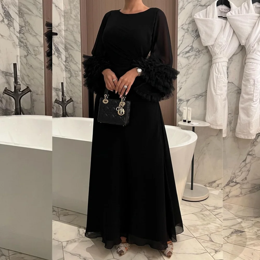 

Jiayigong Jersey Ruffle Pleat Celebrity A-line O-Neck Bespoke Occasion Gown Midi Dresses Saudi Arabia