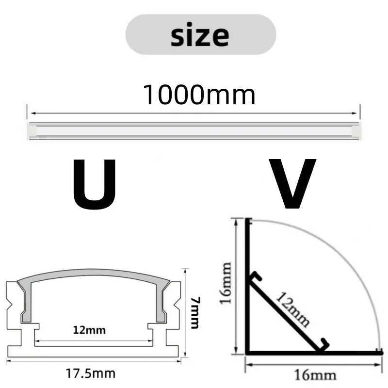 Imagem -06 - Alumínio Perfil Canal Titular para Led Strip Light Bar sob a Lâmpada do Armário Armário da Cozinha u v Shape Corner Dhl 50100 Pcs por Lote 1m